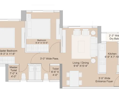 2 BHK Elite Floor Plan - Raheja Jade City